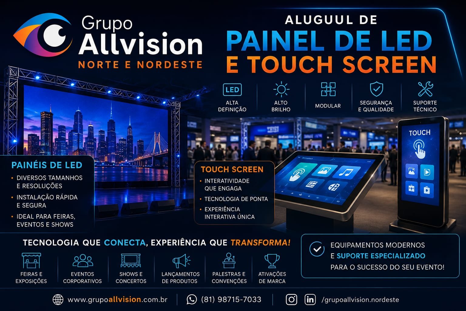 Locação de Audiovisual para Shows, Feiras e Eventos: LED Indoor, Outdoor, Projetores e TVs no Nordeste
