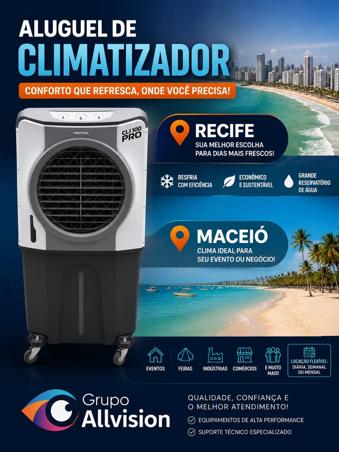 Aluguel de Ar-Condicionado Split, Portátil e Piso Teto para Comércio e Eventos em Maceió