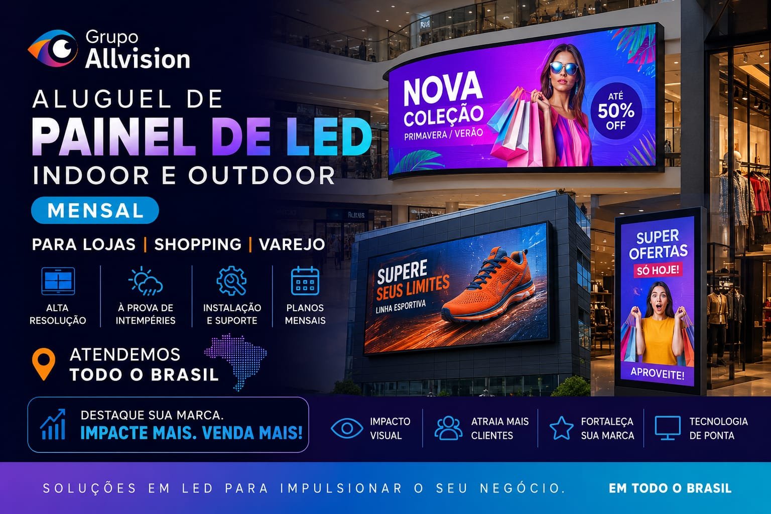 ALUGUEL DE TVs DE GRANDE FORMATO, PROJETORES, SOM E PAINÉIS DE LED EM TODO O NORDESTE!
