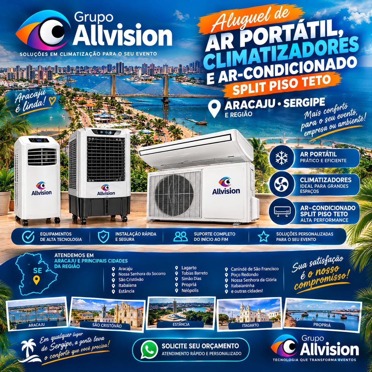 Aluguel de Ar-Condicionado Split, Portátil e Piso Teto para Comércio e Eventos em Maceió